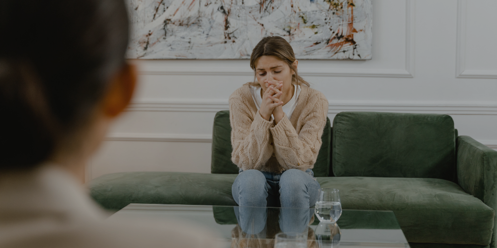 depressed woman in therapy