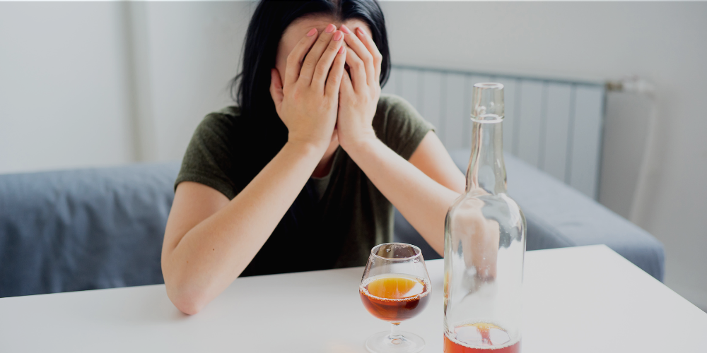 anxious woman drinking alcohol