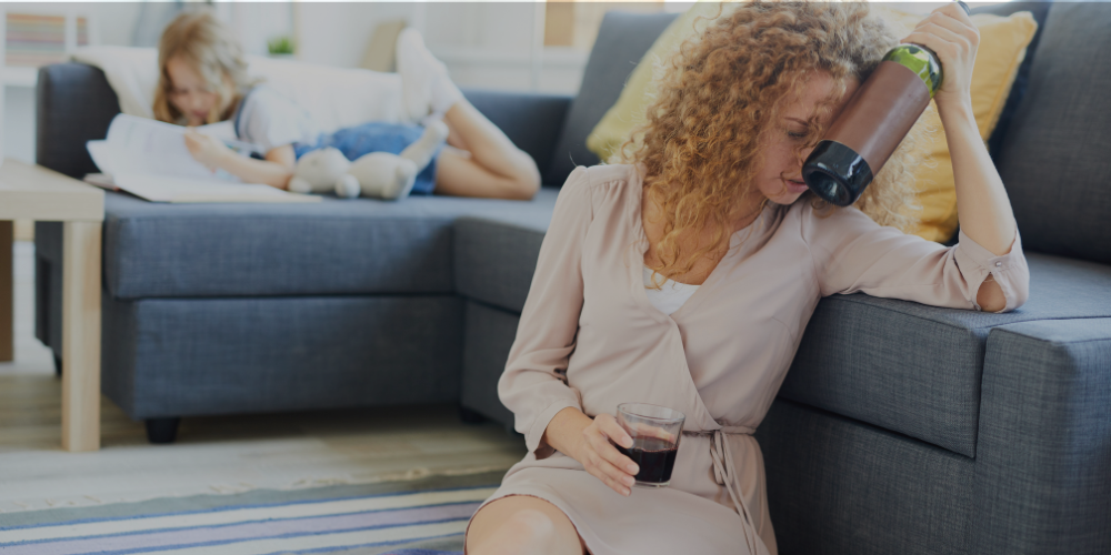 mother drinking wine